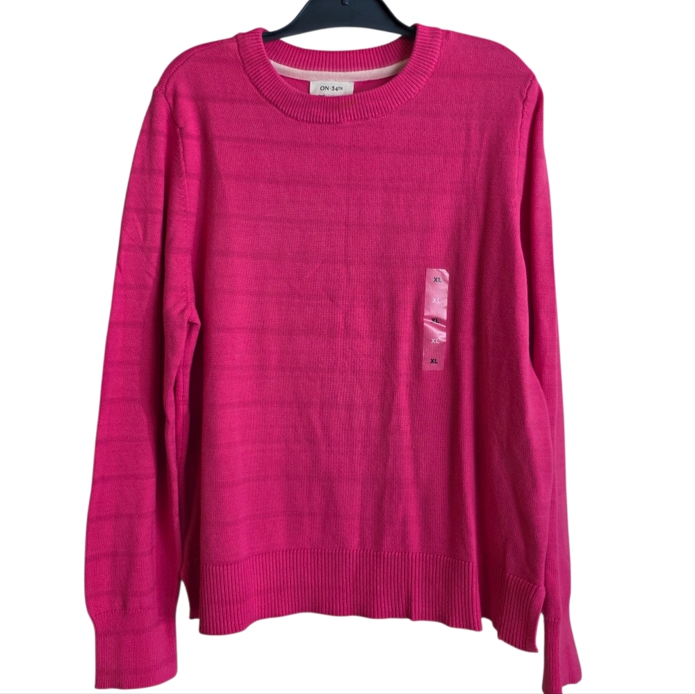 ON 34th Fuchsia Sweater XL NWT Bright Pink Knit Cozy Minimalist Preppy - Picture 3 of 14